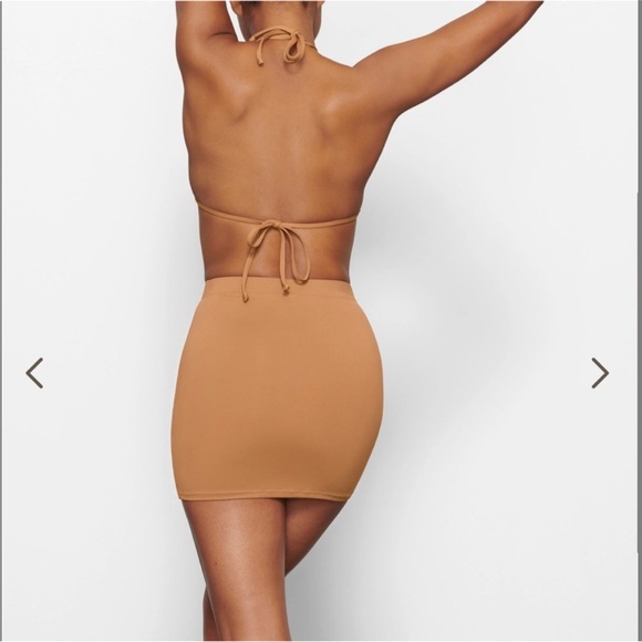 SKIMS MINI TUBE SWIM SKIRT COVERUP IN COLOR ALMOND - Picture 3 of 5